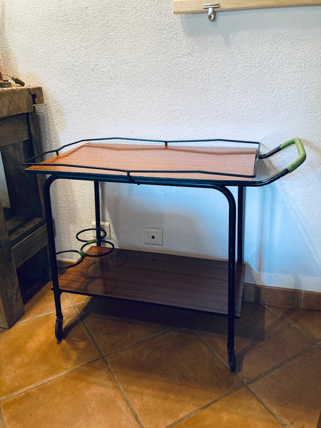 Desserte vintage en formica, fer forgé et scoubidou