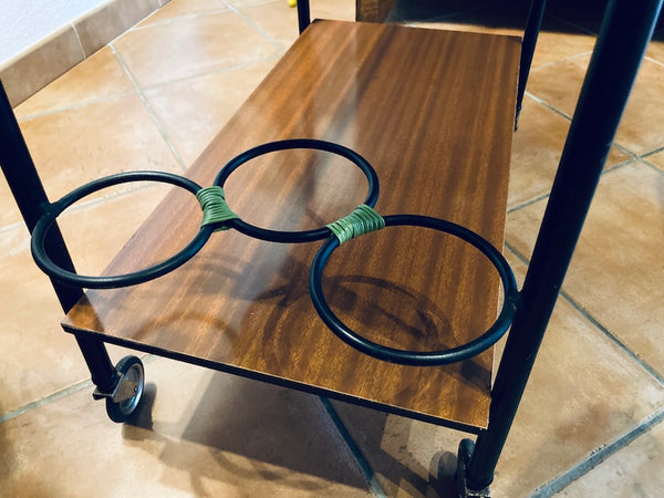 Desserte vintage en formica, fer forgé et scoubidou
