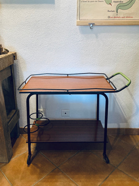 Desserte vintage en formica, fer forgé et scoubidou