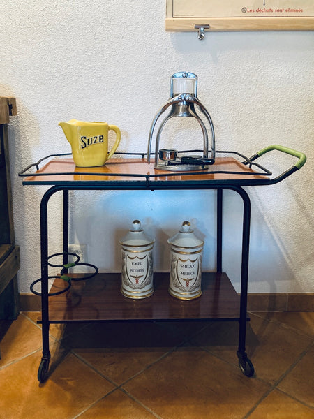Desserte vintage en formica, fer forgé et scoubidou