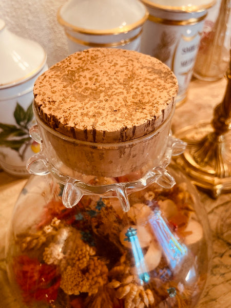 Bonbonne vintage en verre soufflé de fleurs séchées