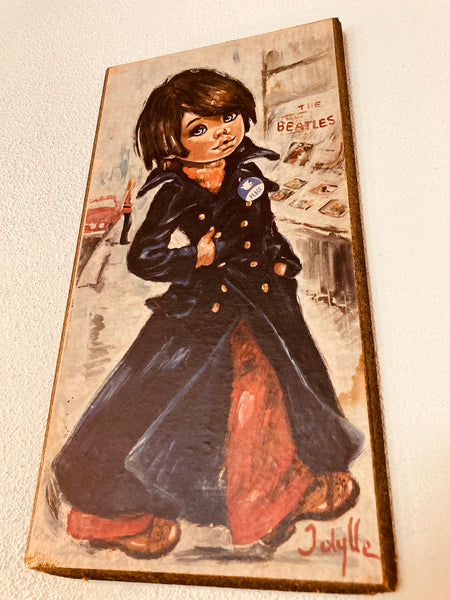 Tableau vintage style "Poulbot" signé Idylle Titi parisien - 1970