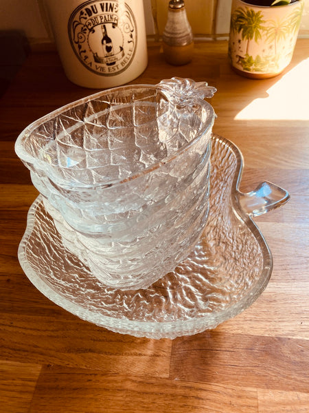 Service en verre vintage ananas et pomme - 1970