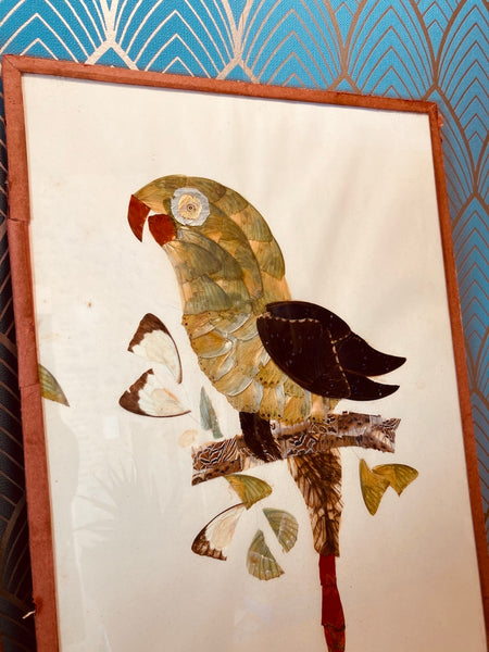 Paire de cadres / tableaux vintages en marqueterie d'ailes de papillons - M. NDokaye - 1971
