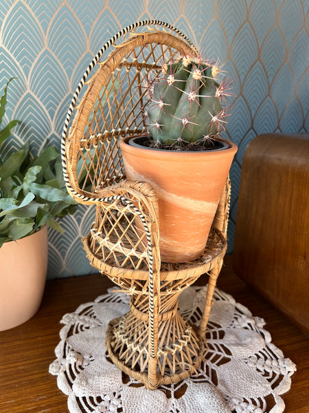 Mini fauteuil / porte-plante Emmanuelle vintage en rotin