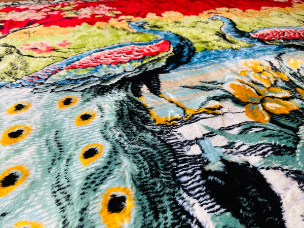Tapis vintage turc tissage à la main paons sur fond Taj Mahal