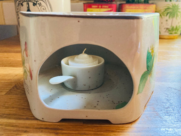 Service à thé / tisane vintage en céramique avec théière, réchaud à bougie et 6 tasses