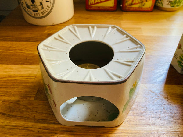 Service à thé / tisane vintage en céramique avec théière, réchaud à bougie et 6 tasses