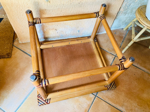 Table basse en rotin bi-ton avec plateau tressé