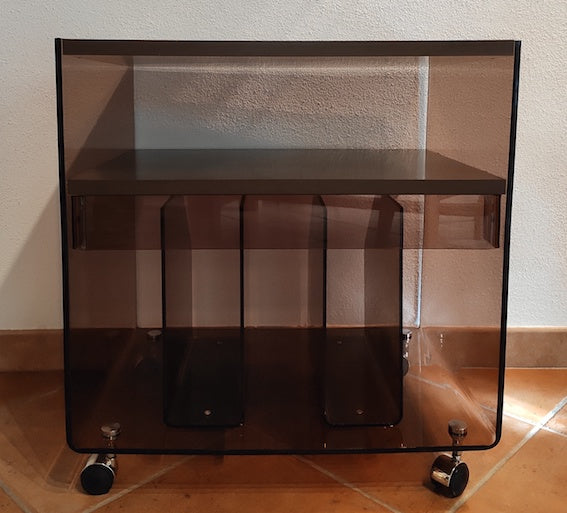 Meuble platine vinyle vintage en plexiglass style Michel Dumas - Années 70 - Le Sélectionneur - Brocante en ligne