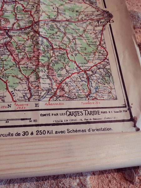 Carte Taride environs de Paris, 120 km, routière de 1955 avec support - Le Sélectionneur - Brocante en ligne