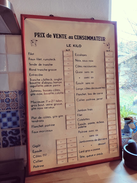 Panneau de tarifs de boucherie vintage - Le Sélectionneur - Brocante en ligne