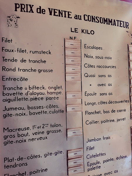 Panneau de tarifs de boucherie vintage - Le Sélectionneur - Brocante en ligne