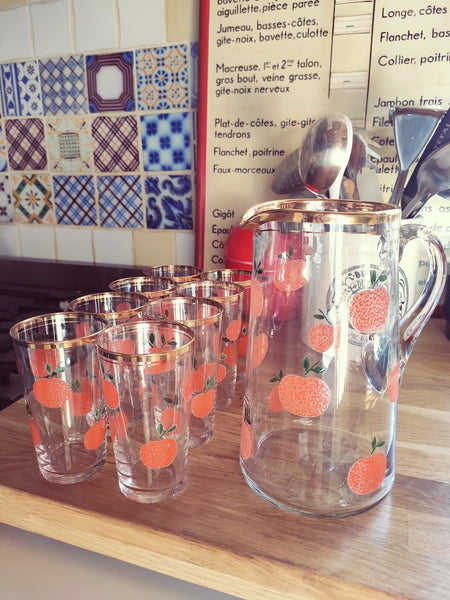 Service à orangeade vintage en verre soufflé et main et doré à la main - Le Sélectionneur - Brocante en ligne
