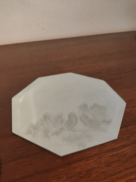 Miroir à poser vintage octogonal gravé motifs oiseaux - Le Sélectionneur - Brocante en ligne