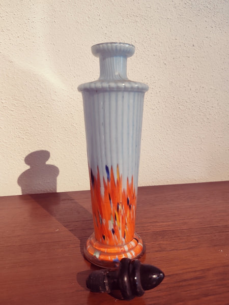 Ensemble flacon et pot anciens en verre multicolore soufflé - Le Sélectionneur - Brocante en ligne