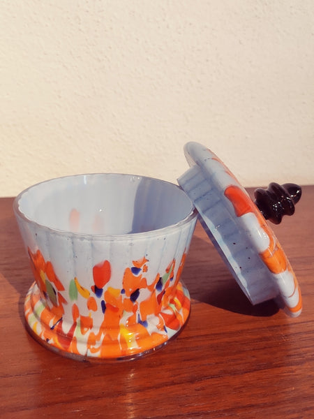Ensemble flacon et pot anciens en verre multicolore soufflé - Le Sélectionneur - Brocante en ligne