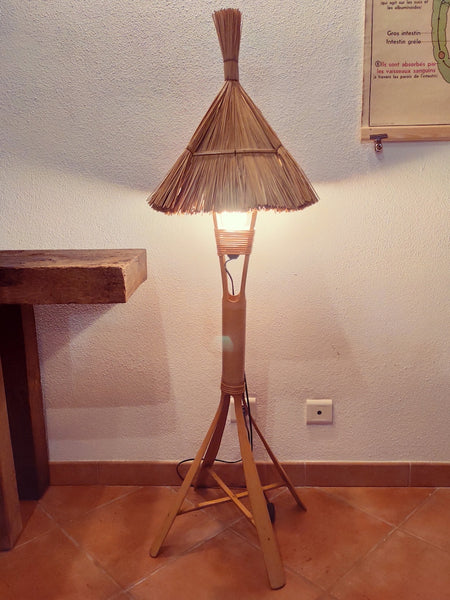 Lampadaire vintage en bambou, paille et rotin - Le Sélectionneur - Brocante en ligne