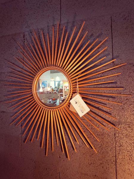 Miroir soleil vintage Chaty Vallauris 71cm miroir plat - Le Sélectionneur - Brocante en ligne