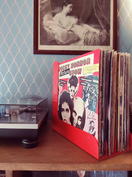 Range disques vinyle en plastique orange - Années 70