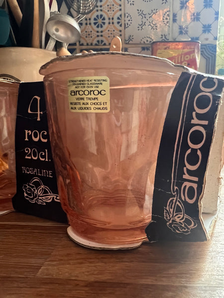 4 verres roses vintages Rosaline par Arcopal France - Années 70