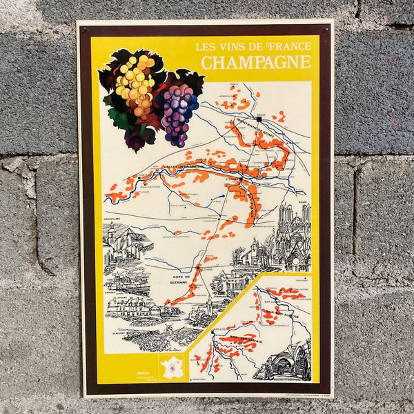 Affiche plastifiée vintage "Les vins de France" Champagne Sopexa - années 70