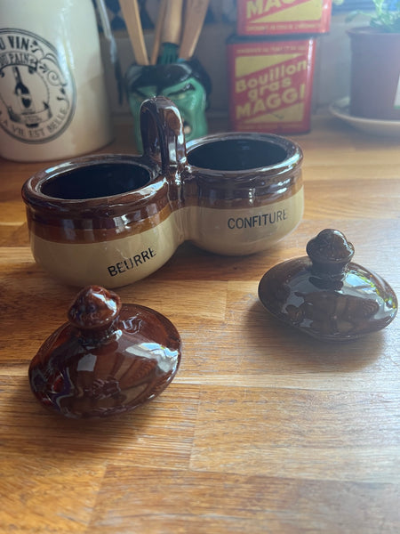 Duo de pots vintages en grès Beurre et confitures