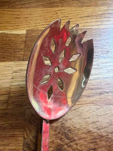 Seau à glaçons vintage en verre rouge orangé et laiton avec sa cuillère