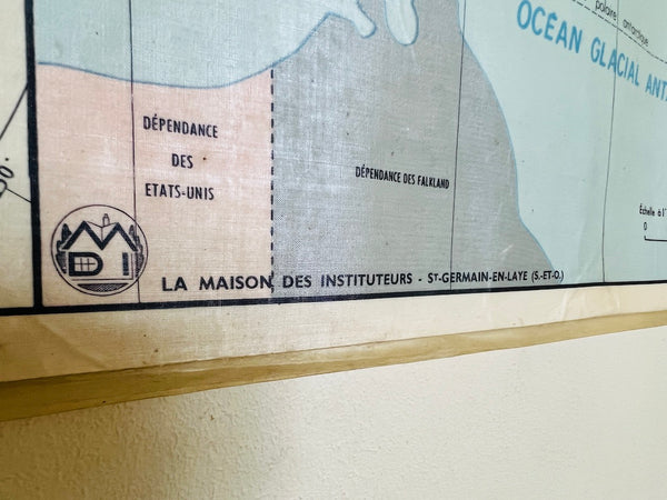 Carte scolaire vintage Planisphère politique et économique - La Maison des Instituteurs - 1970