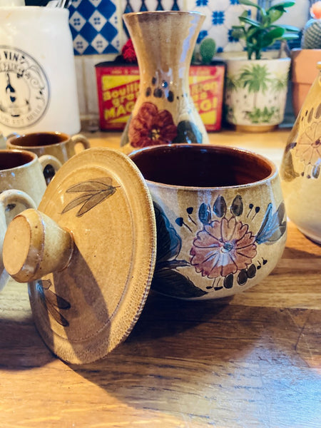 Service à café vintage en terre cuite vernissée 9 pièces