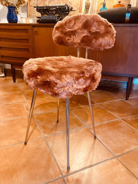 Chaise moumoute Pelfran vieux rose vintage - Années 60