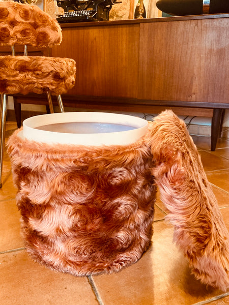 Pouf moumoute Pelfran vieux rose vintage - Années 60
