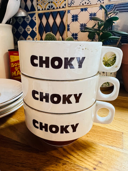 Lot de 4 tasses et sous-tasses vintages Choky en faïence
