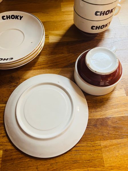 Lot de 4 tasses et sous-tasses vintages Choky en faïence