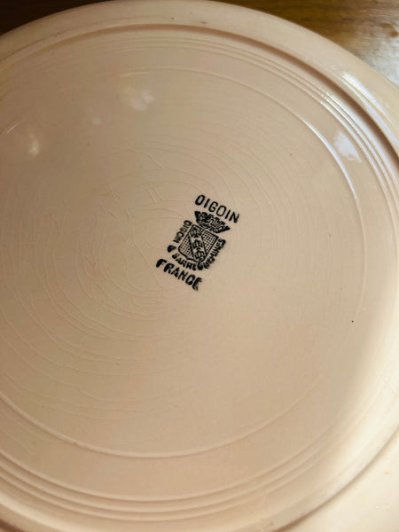 Plat haut en faïence vintage rose poudré Digoin Sarreguemines