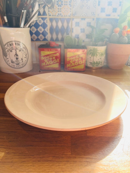 Plat bas en faïence vintage rose poudré Digoin Sarreguemines