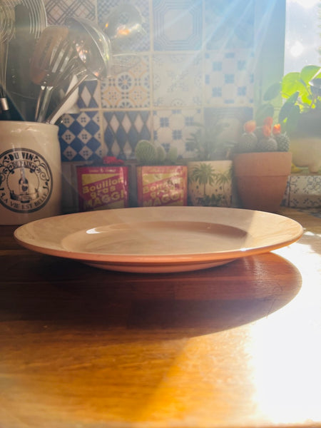 Plat bas en faïence vintage rose poudré Digoin Sarreguemines