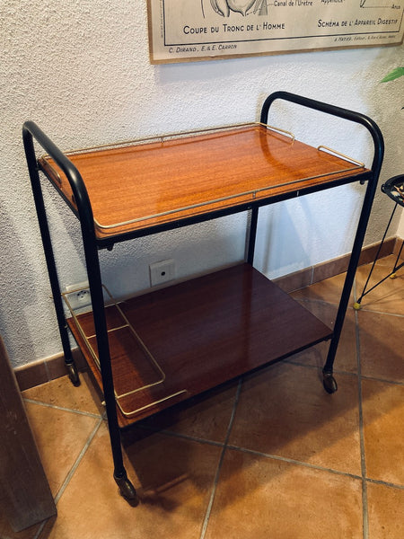 Desserte vintage en formica et métal noir / doré