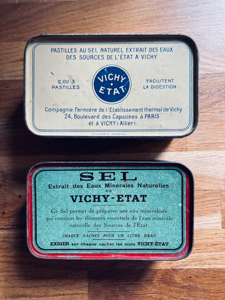 Lot de 2 boites anciennes pastilles et sel Vichy - Etat