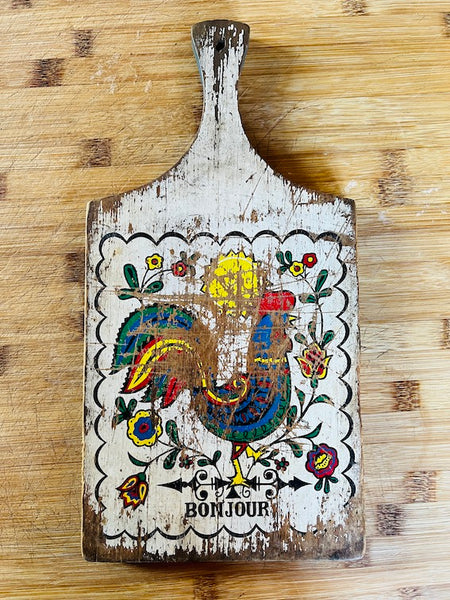 Planche à découper vintage coq "Bonjour"