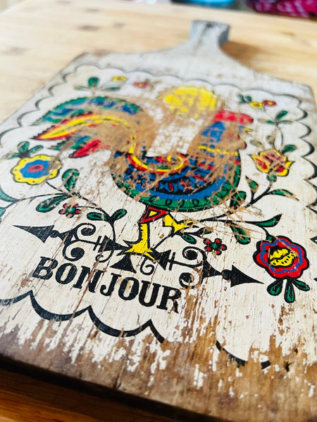 Planche à découper vintage coq "Bonjour"