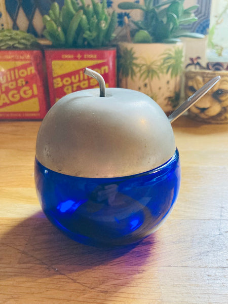 Sucrier pomme bleue vintage avec sa cuillère