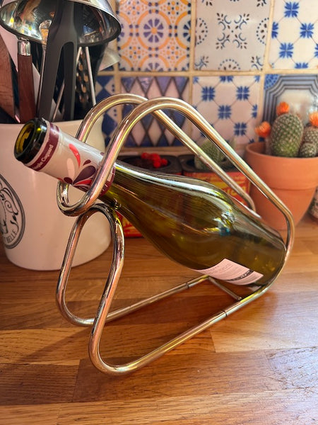 Porte-bouteille vintage en métal argenté - Années 70 - Italy