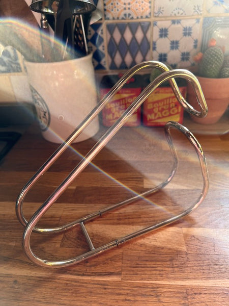 Porte-bouteille vintage en métal argenté - Années 70 - Italy
