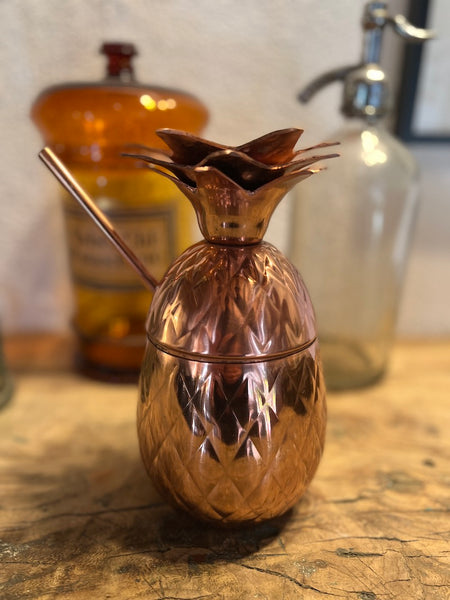 Coupe ananas en cuivre avec sa paille Fox&Ivy