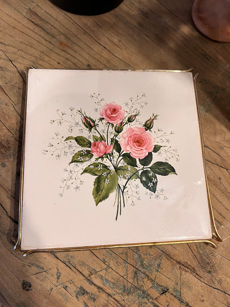 Dessous de plat vintage motifs roses - faïence Mettlach Germany