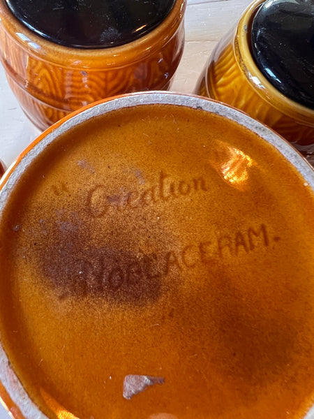 4 pots de cuisine vintages en faïence en forme de tonneaux Noblaceram