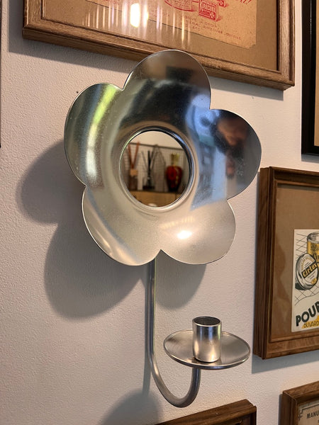Bougeoir mural vintage en fonte d'aluminium au motif de fleur avec miroir