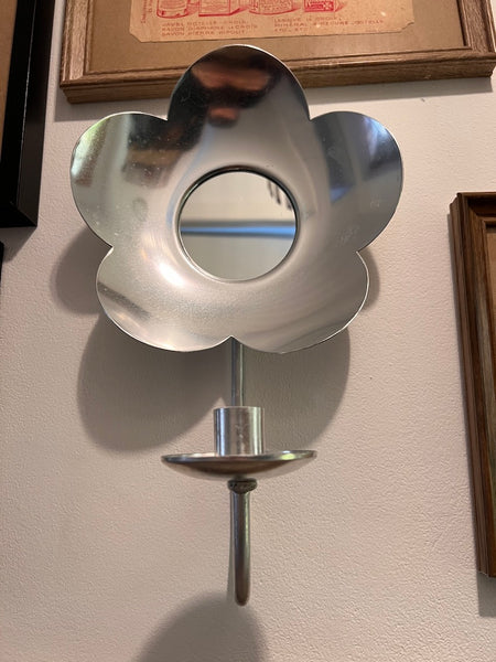 Bougeoir mural vintage en fonte d'aluminium au motif de fleur avec miroir