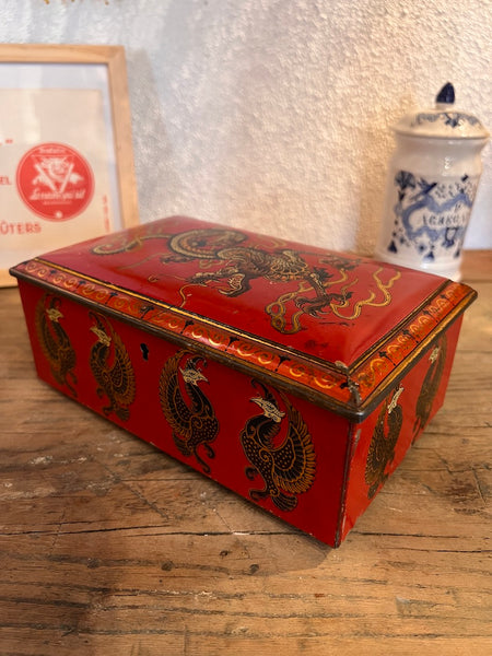Boite métallique vintage aux motifs asiatiques